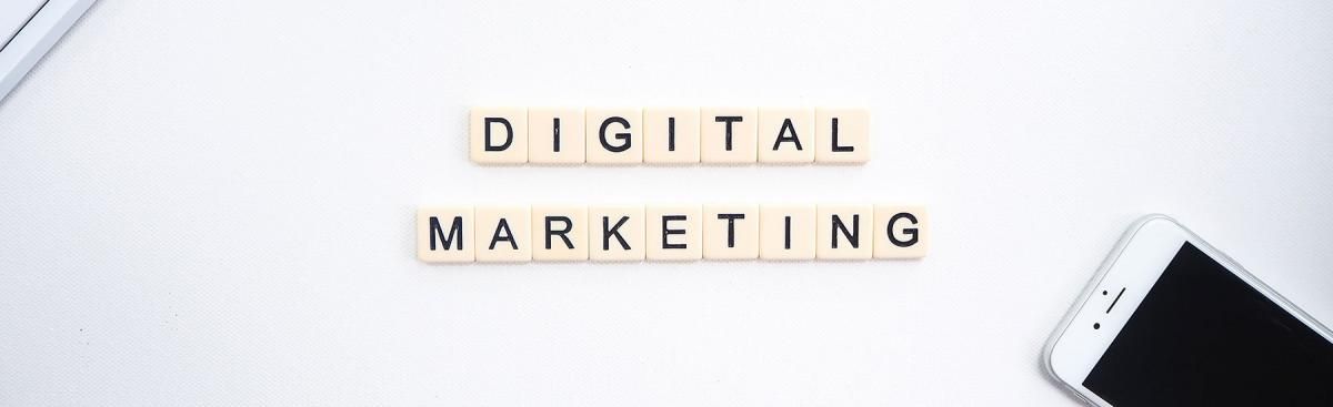 Letter tiles spelling DIGITAL MARKETING